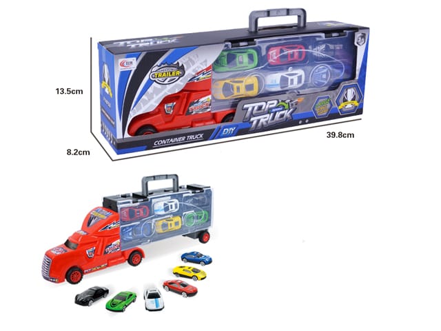 Top Truck Container Carrier with 6 Mini Die-Cast Cars