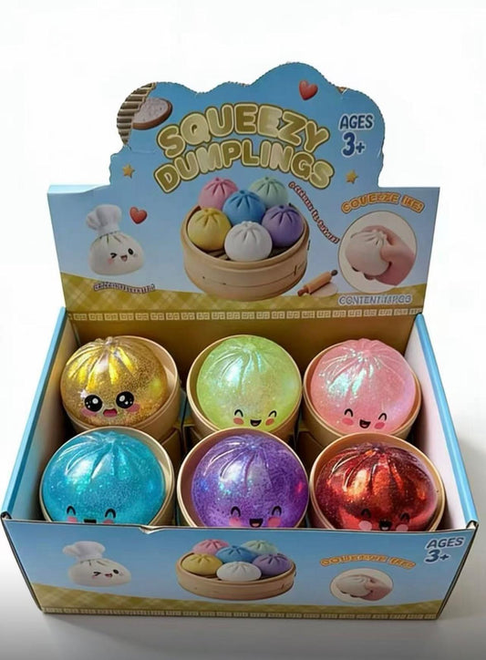 Glitter Mystery Dumpling Bun Squishy – Large Size 8.5cm - Deluxe 12-Piece Glitter