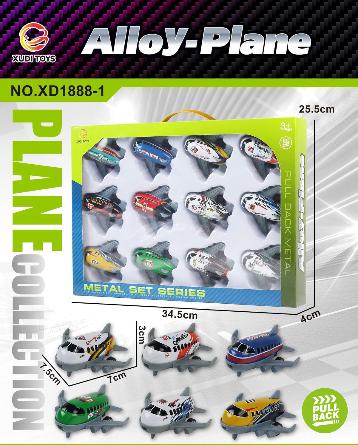 12-Piece Alloy Pull-Back Toy Plane Set