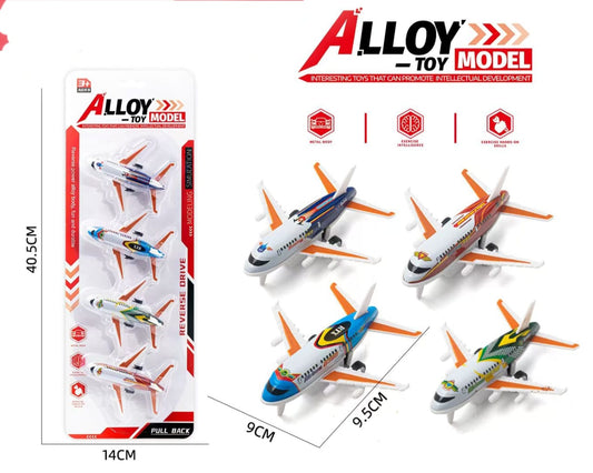 4-Piece Alloy Pull-Back Toy Airplane Set – Mixed Colours