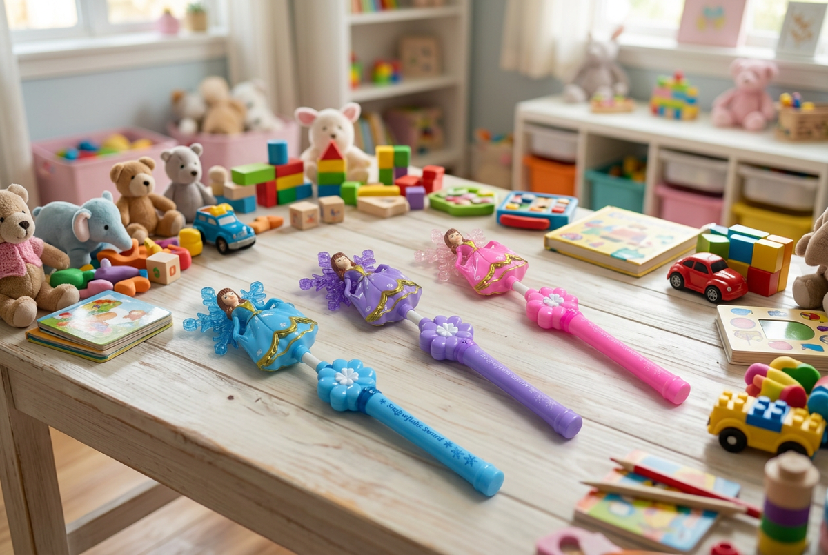 All three wands in a pastel playroom setting