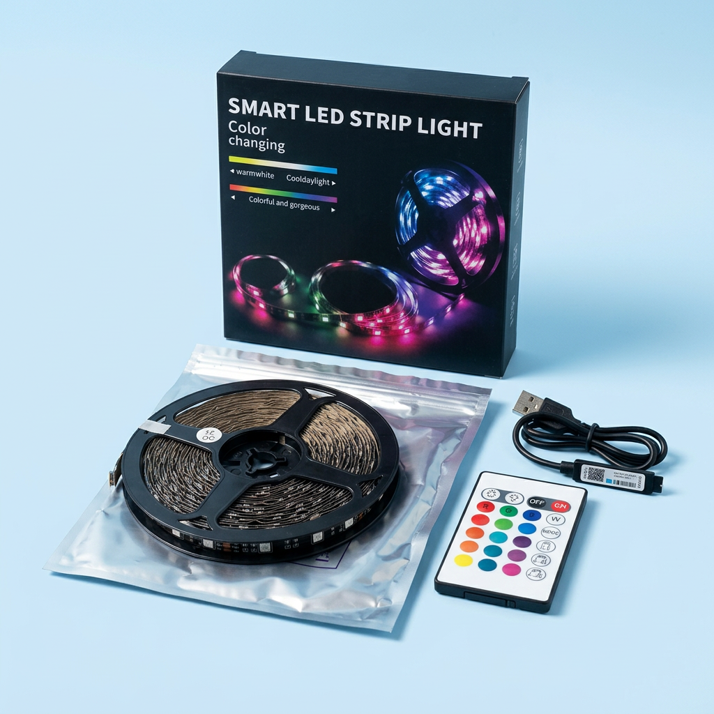 Alternative studio angle with packaging and accessories