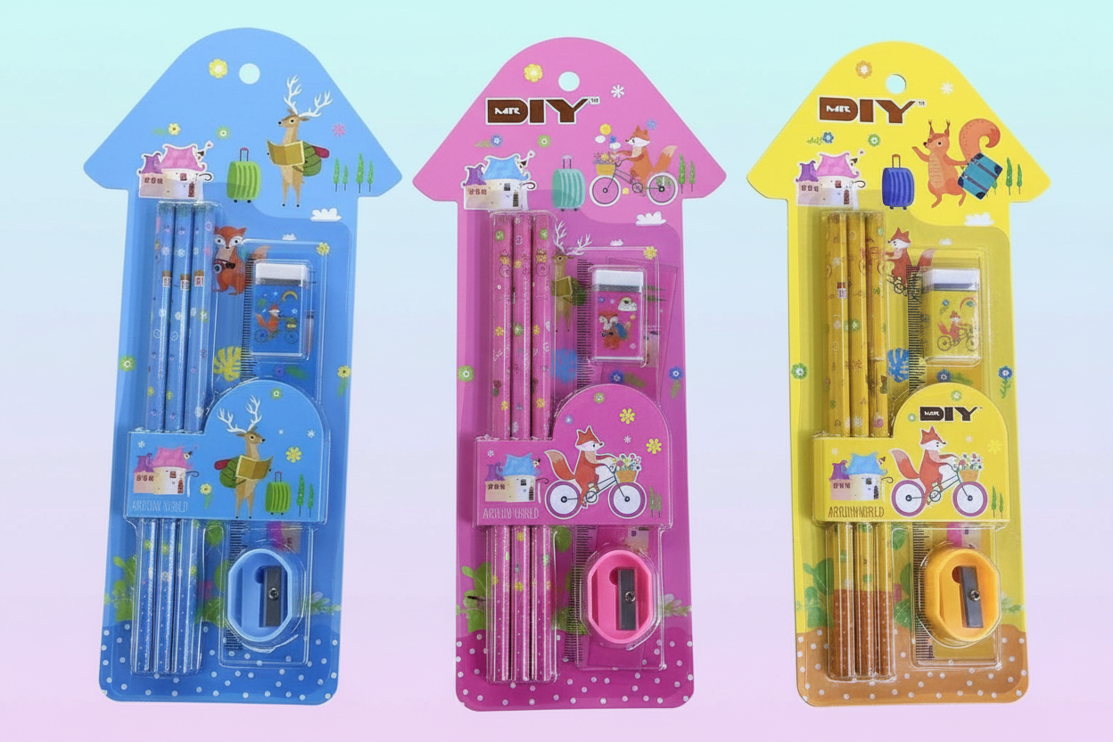Angled close-up of stationery set