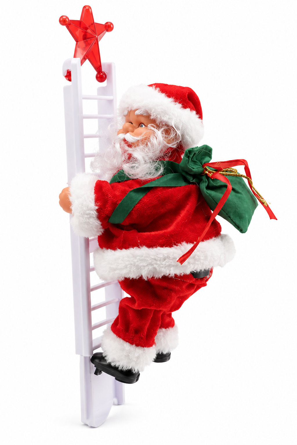 Angled three-quarter view of climbing Santa toy