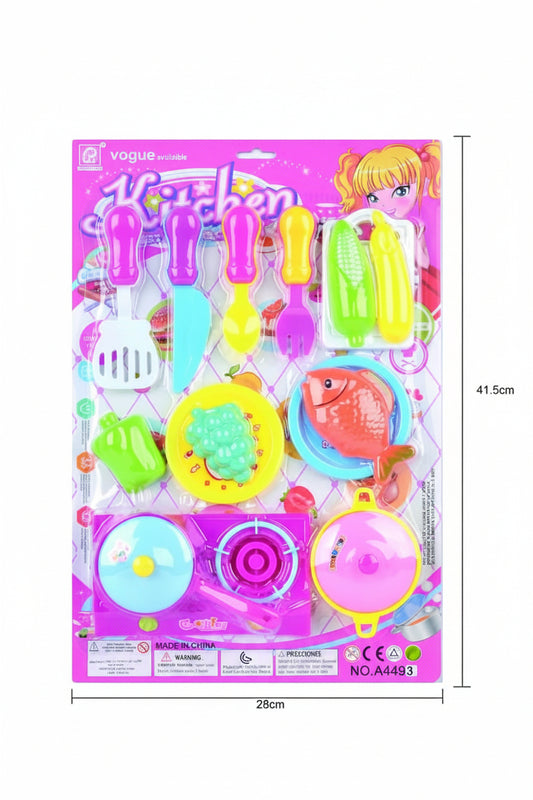 Children's Kitchen Toy Playset – Cookware & Food Set