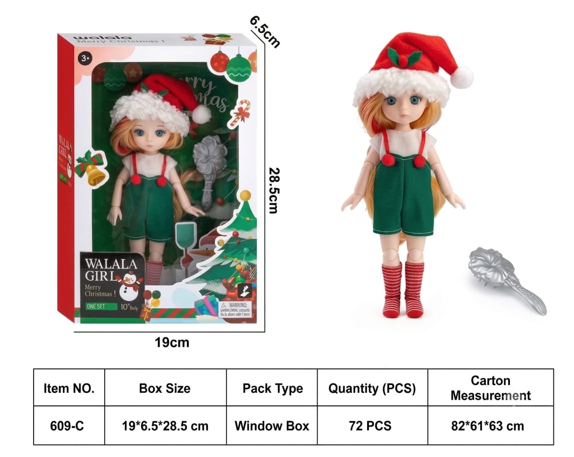 Christmas Girl Doll in Green Outfit with Silver Accessory
