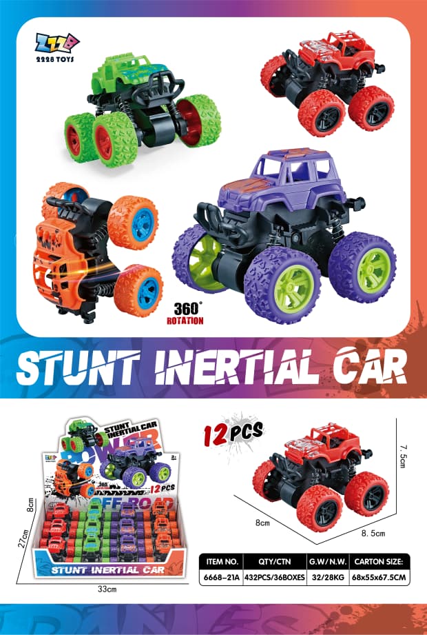 Stunt Inertial Monster Truck Toy Car – 12PCs Display Box