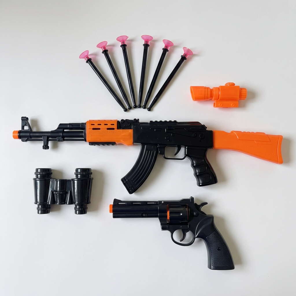 Black-and-orange toy set with accessories