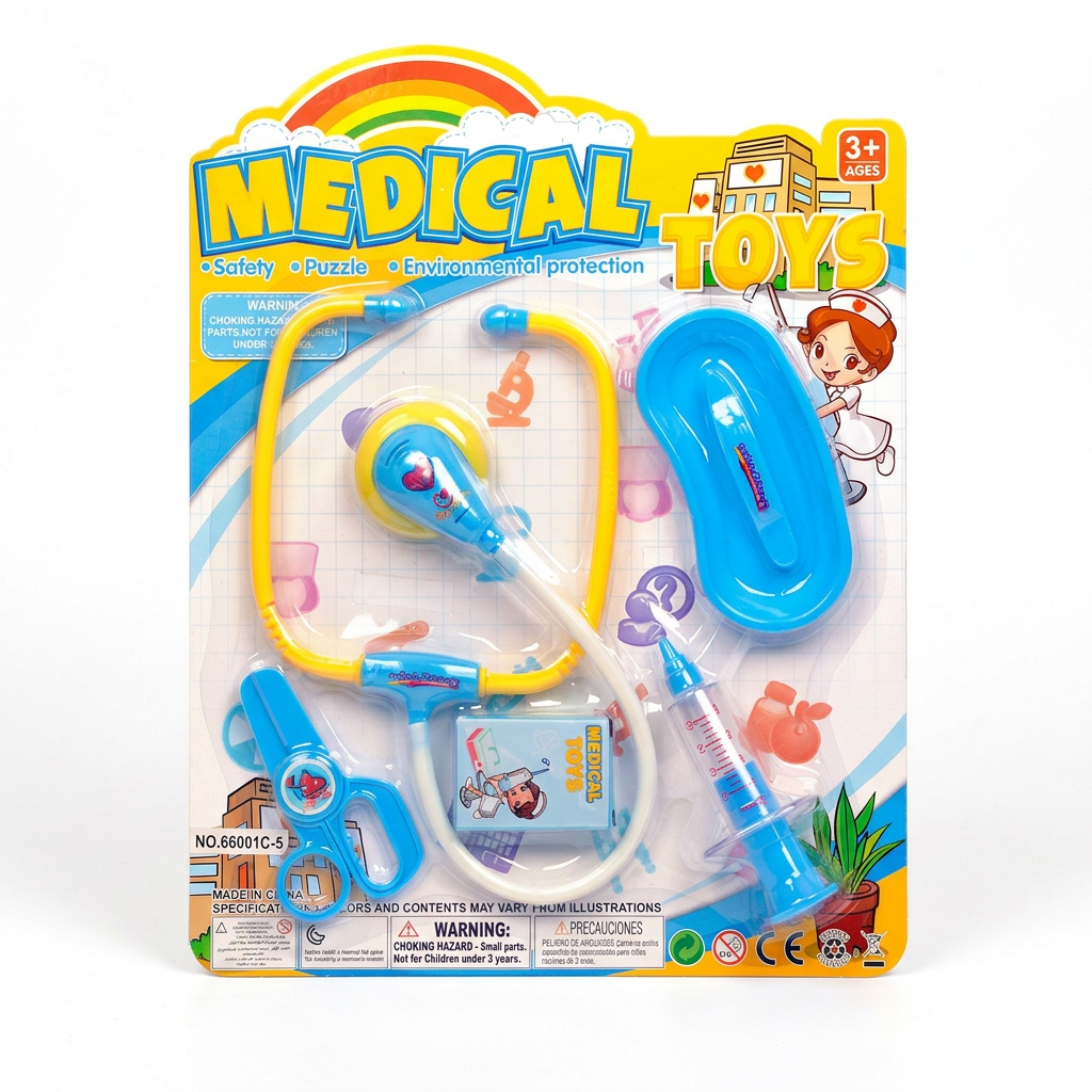 Blue-and-yellow doctor kit in retail packaging