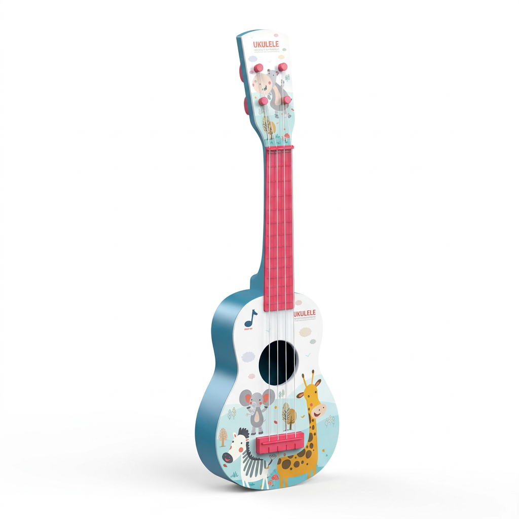 Blue-sided ukulele variant on a clean white background