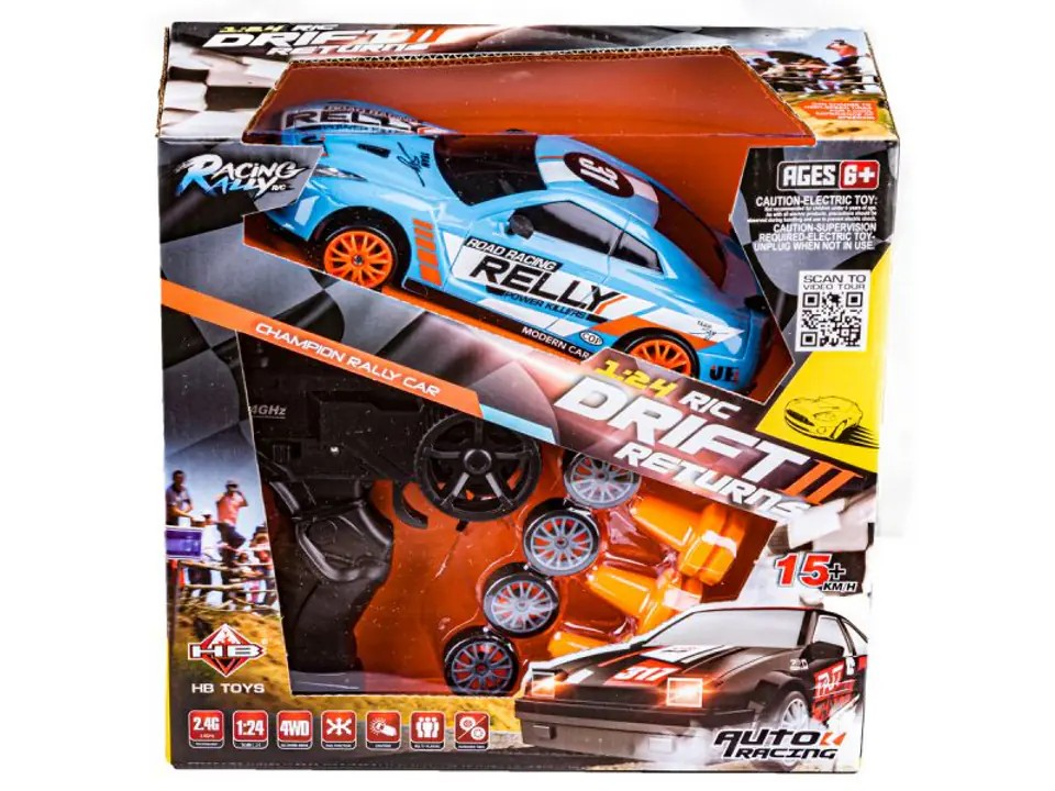 RC Drift Car 2.4GHz 1:24 Scale 4WD 15KM/H Remote Control Car High Speed Model Vehicle LED Lights