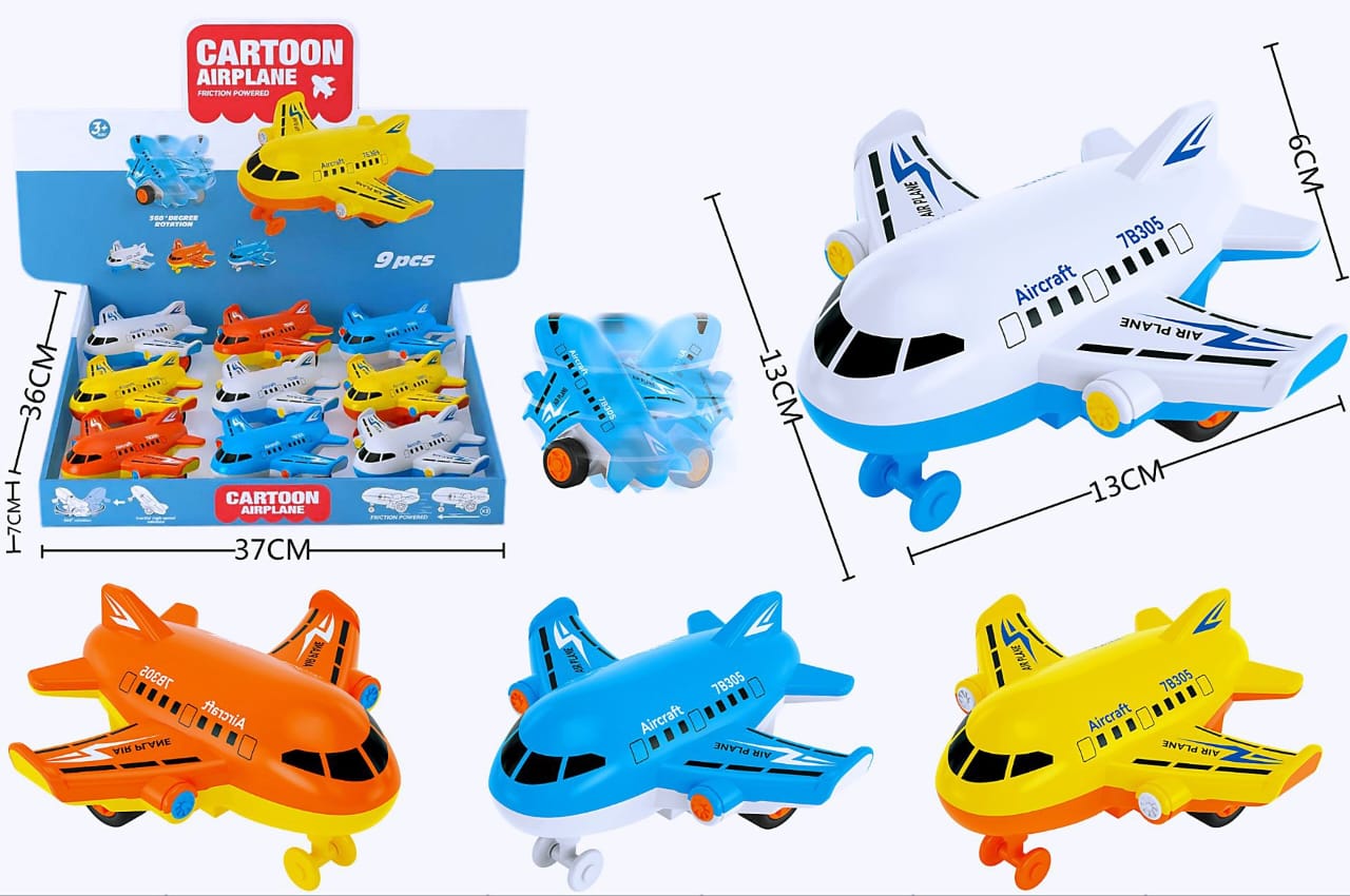 Cartoon Friction-Powered Airplane Toy | 9pcs Display Box