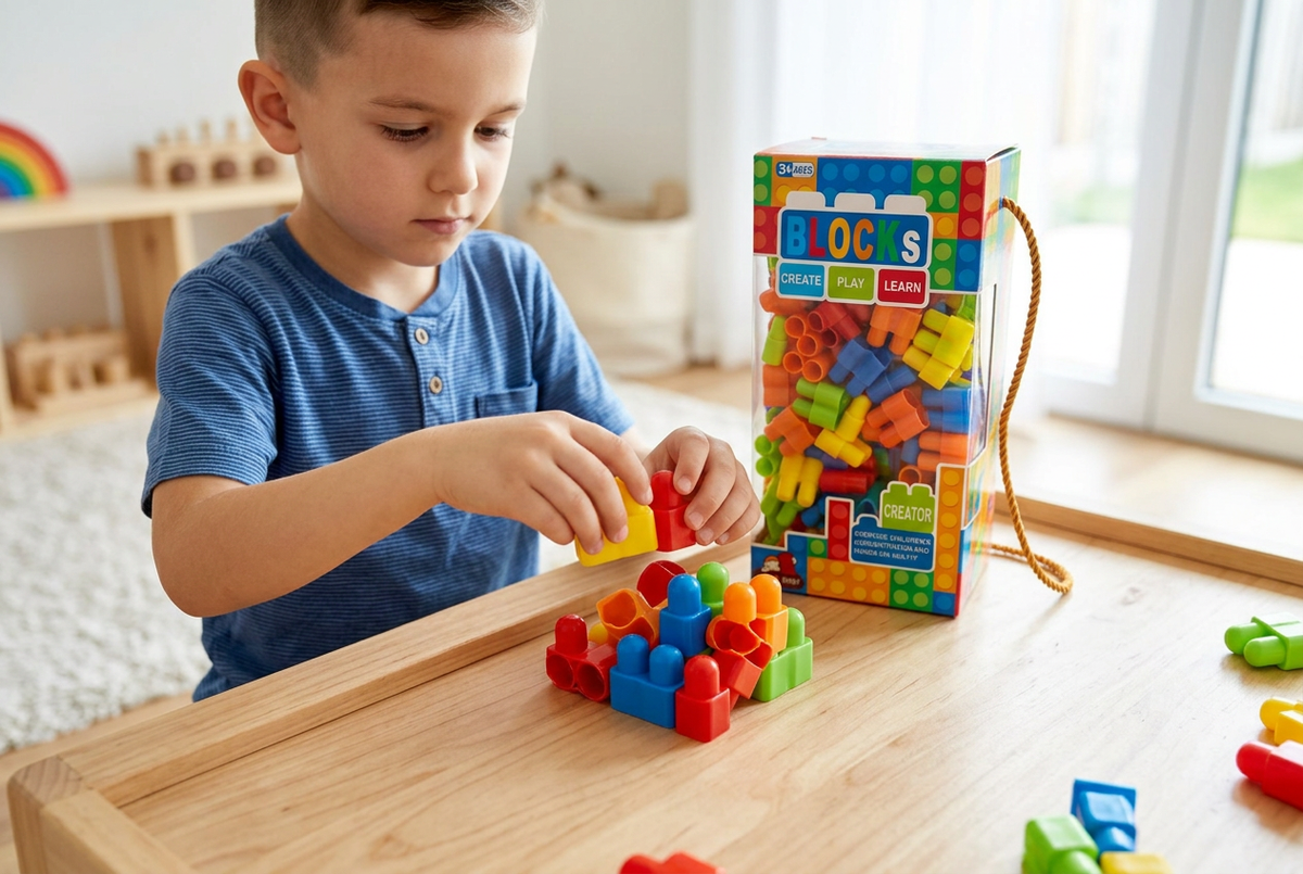 Child building with the colourful connectors