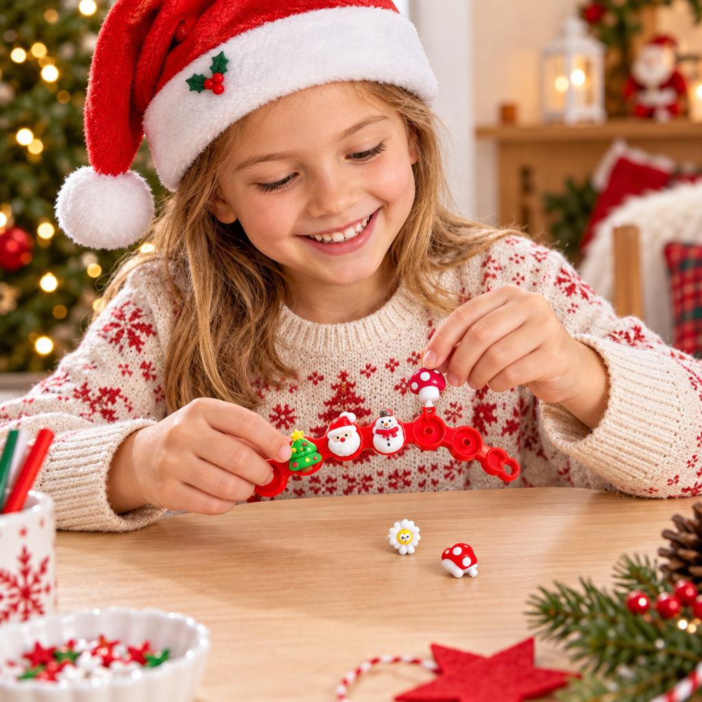 Child making the Christmas charm bracelet
