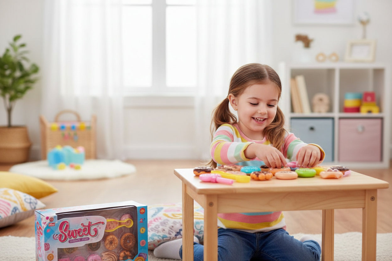 Child playing with dessert toy set