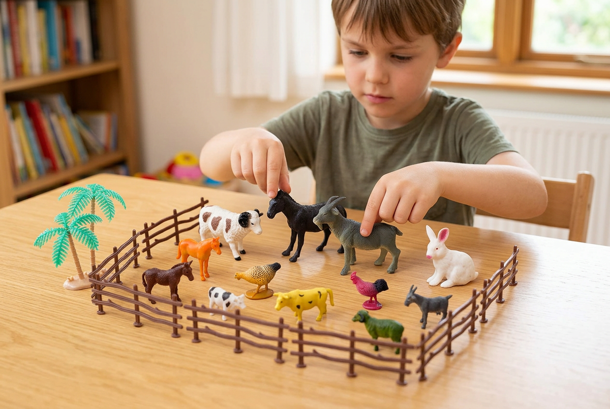 Child playing with the farm animal set