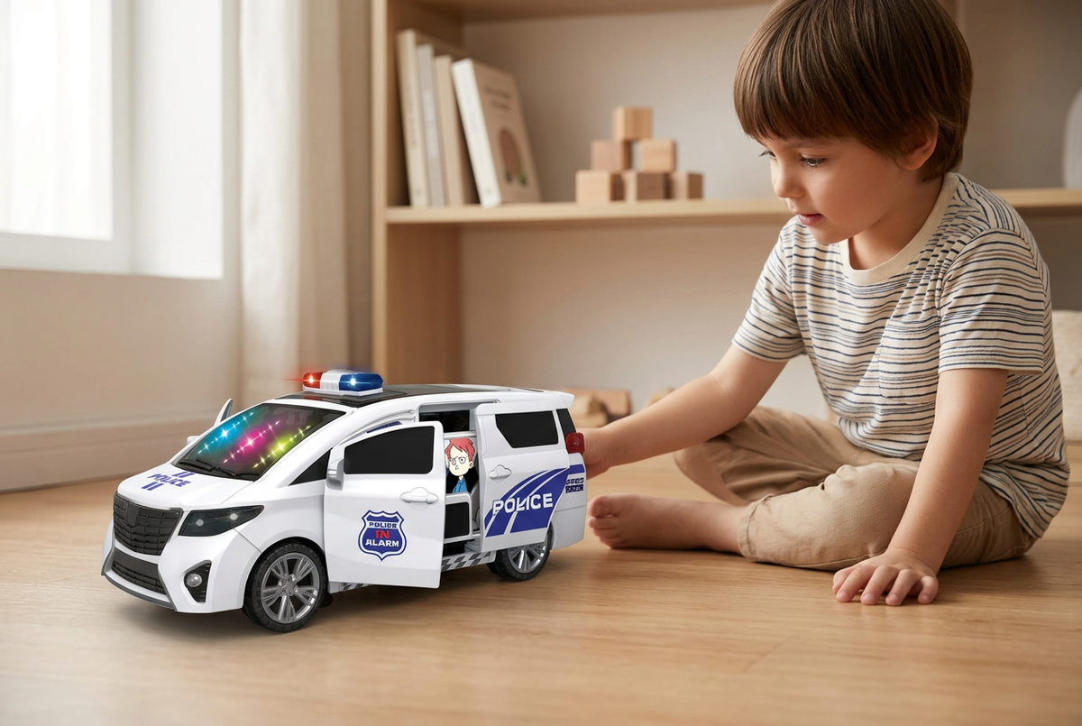Child playing with the police vehicle