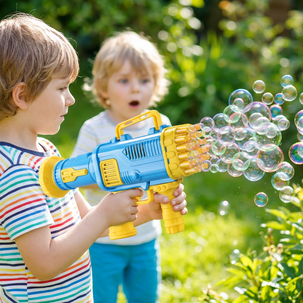 Children enjoying bubbles in the garden