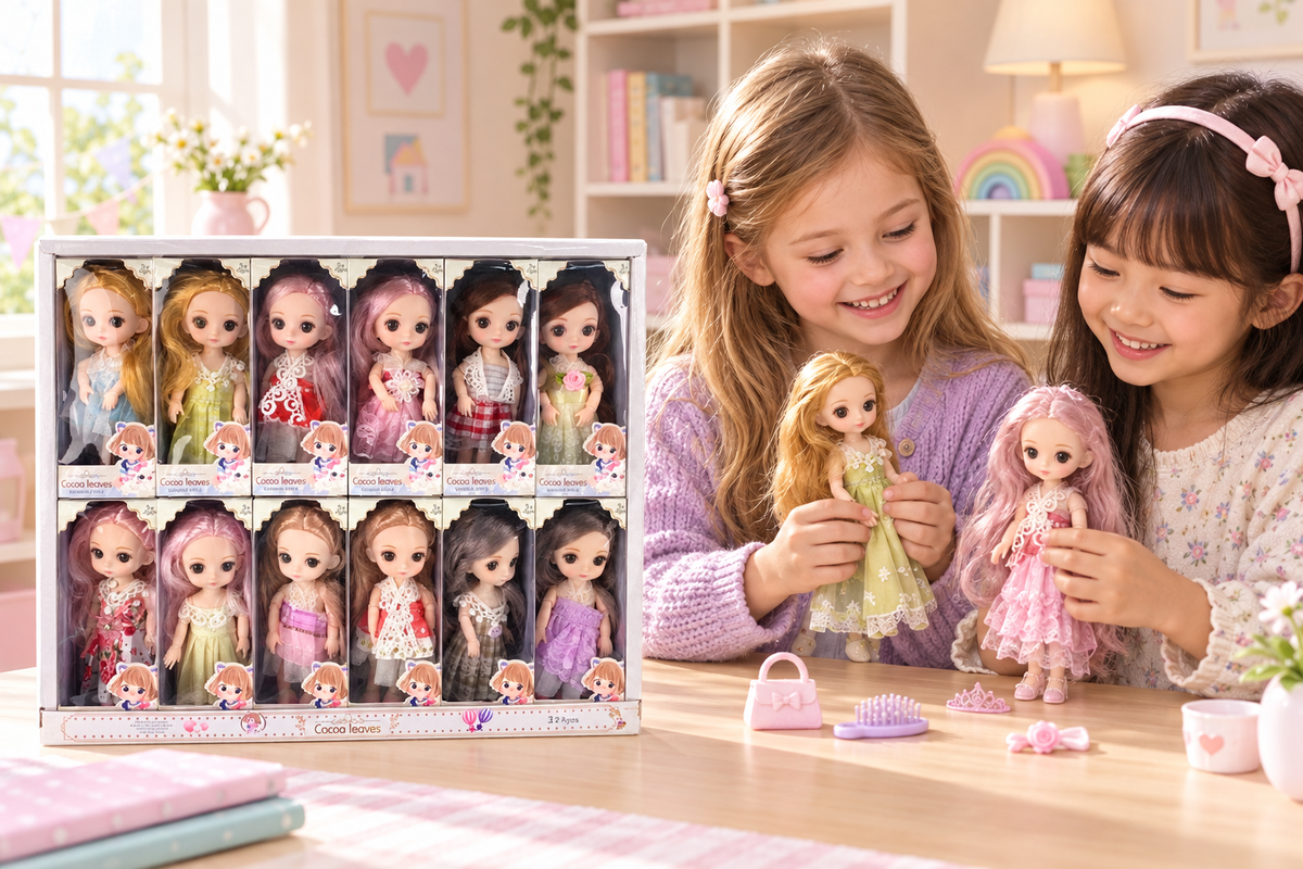 Children playing beside the exact boxed doll set