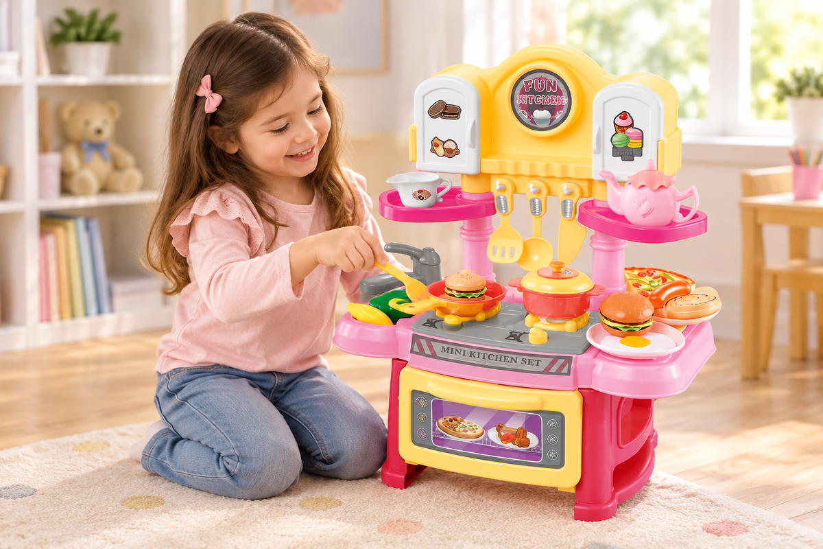 Children’s pretend-kitchen lifestyle shot