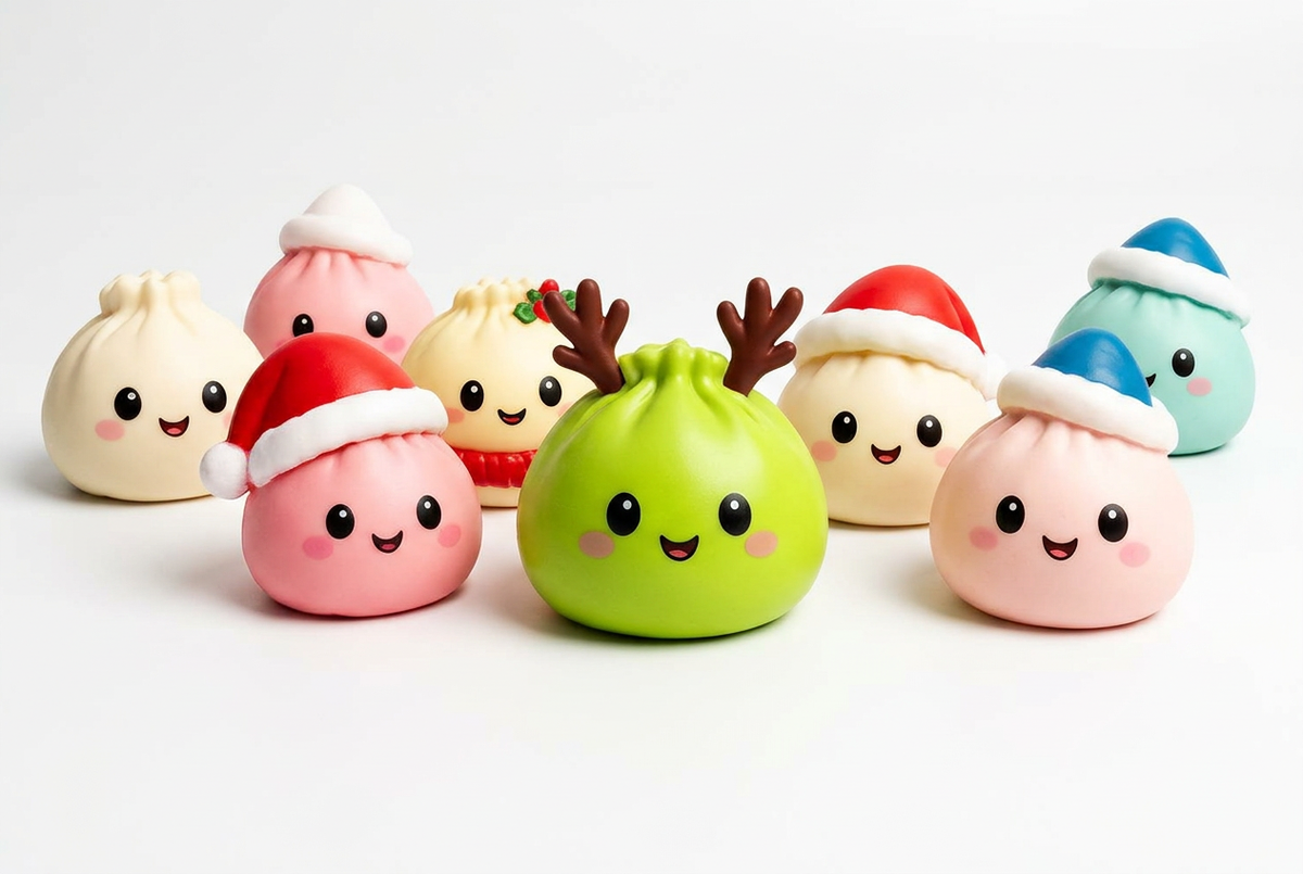 Christmas dumpling squishies out of packaging