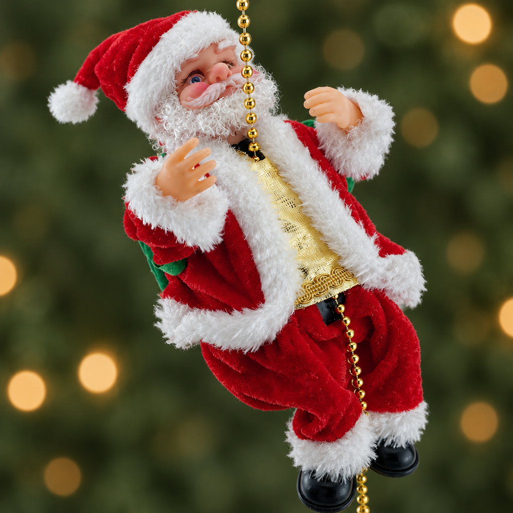 Climbing Santa detail shot with festive background