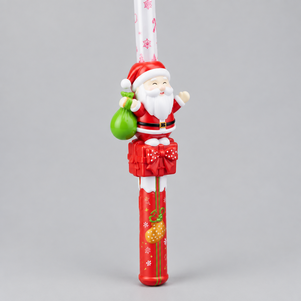 Close detail of the Santa figure and decorated handle