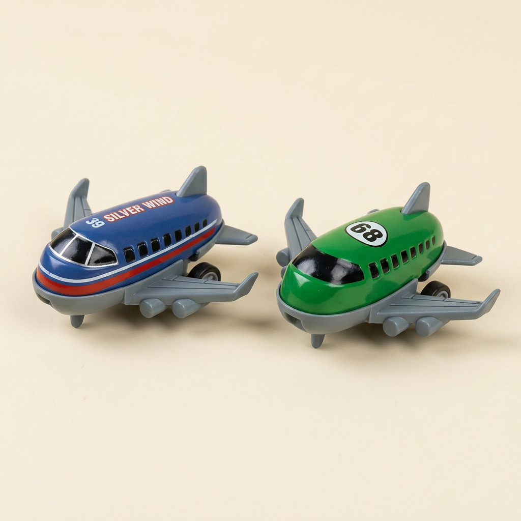 Close-up of the blue and green toy planes