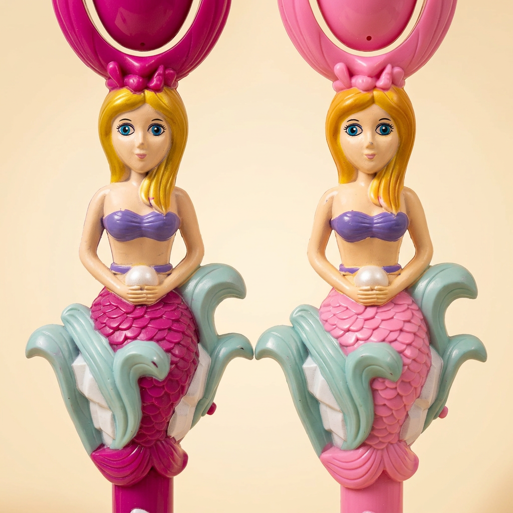 Close-up of the mermaid figures and aqua details