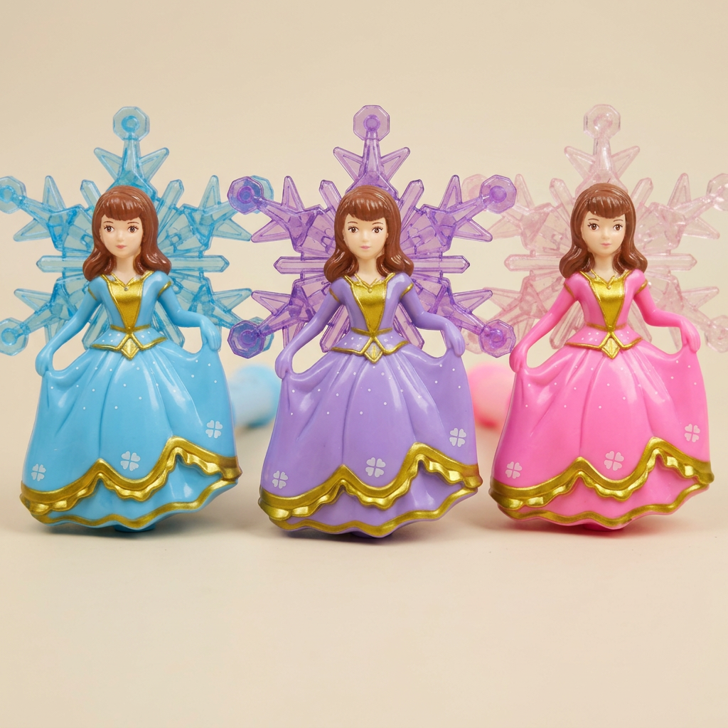 Close-up of the princess figures and snowflake details