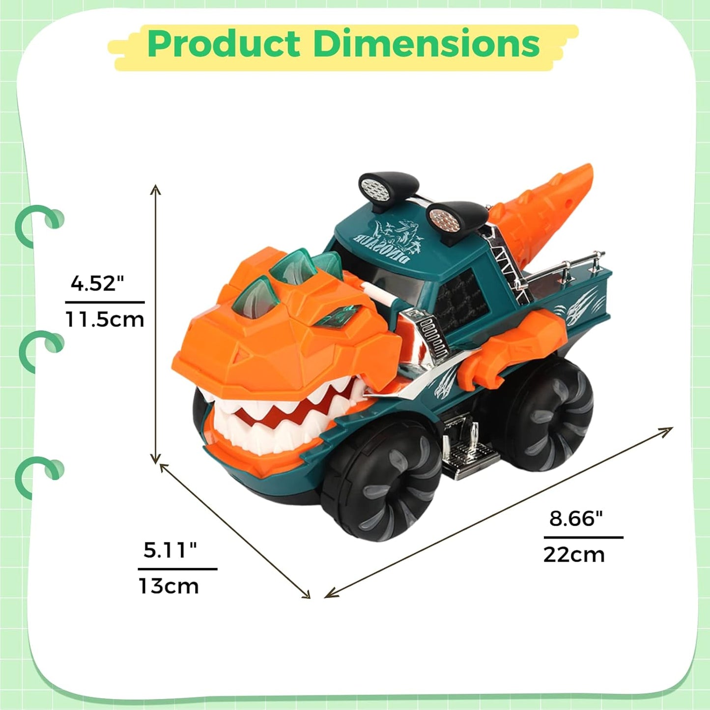 Dinosaur Car Toy for Boys Girls Dino Truck with Flashing Lights Music Roaring Sound