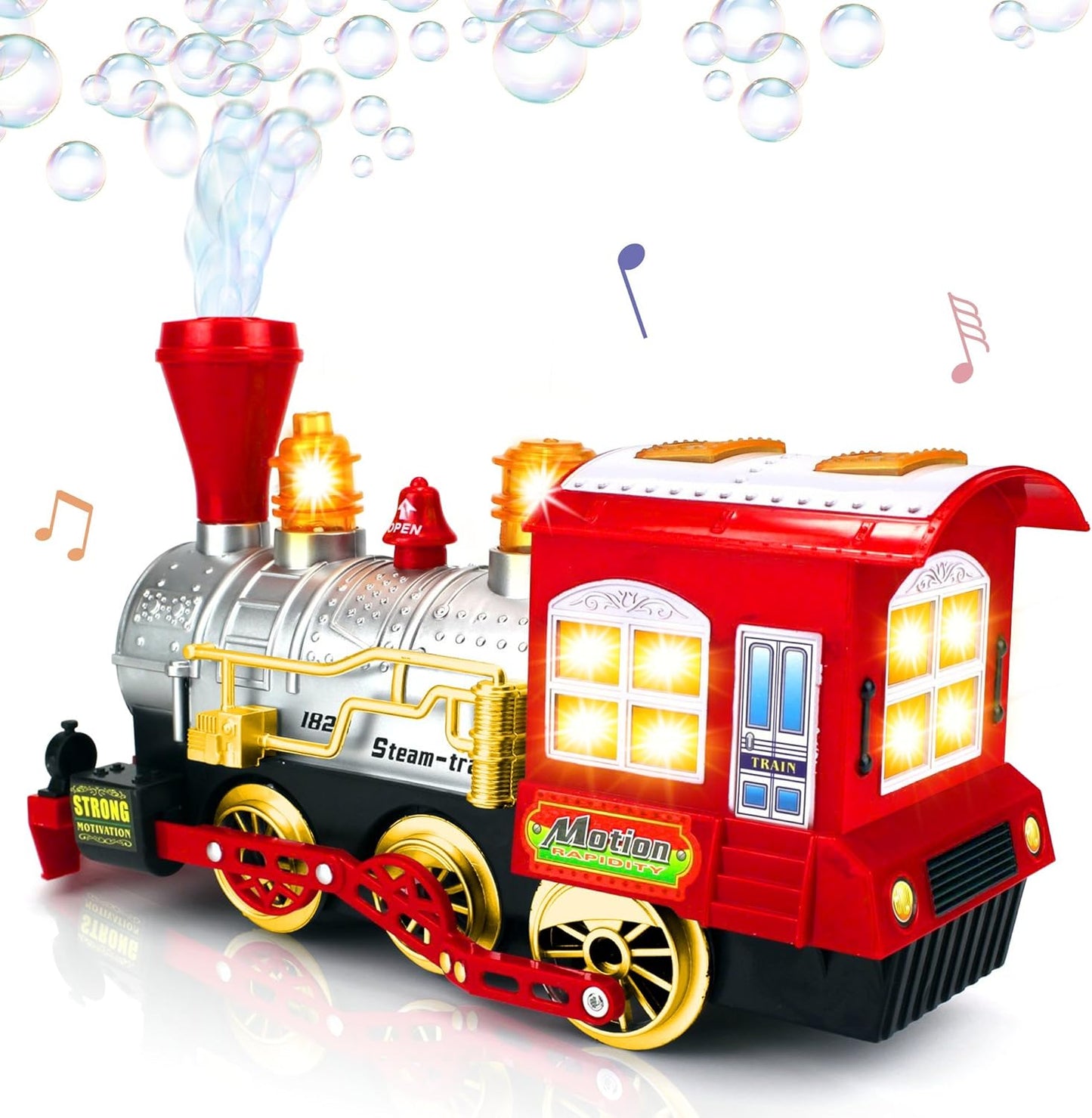 Bubble Train for Kids Toys with Bump & Go Motion, Fire Engine Toy with Light and Sound