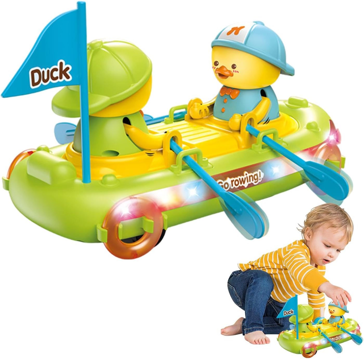 New Duck Boat Musical Bump & Go Action Toy With Lights Music For Boys Girls Birthday Christmas Gift