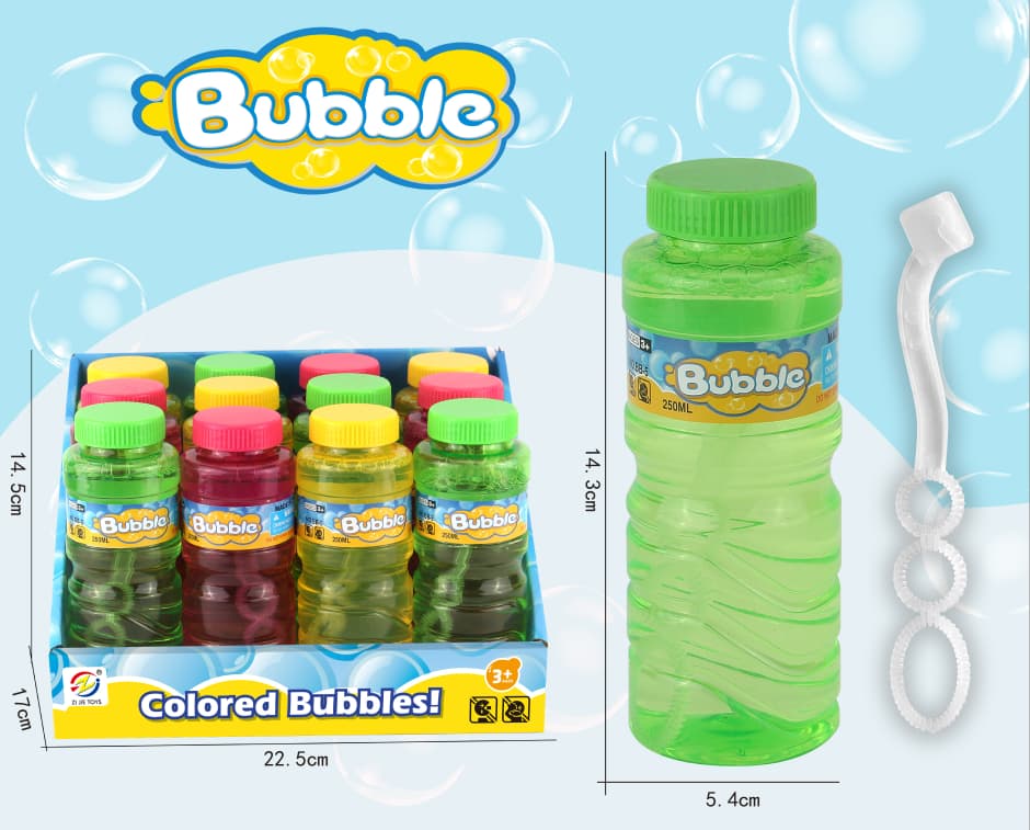 Coloured Bubble Solution 250ml – 12pc Display Box (Green, Yellow & Pink)