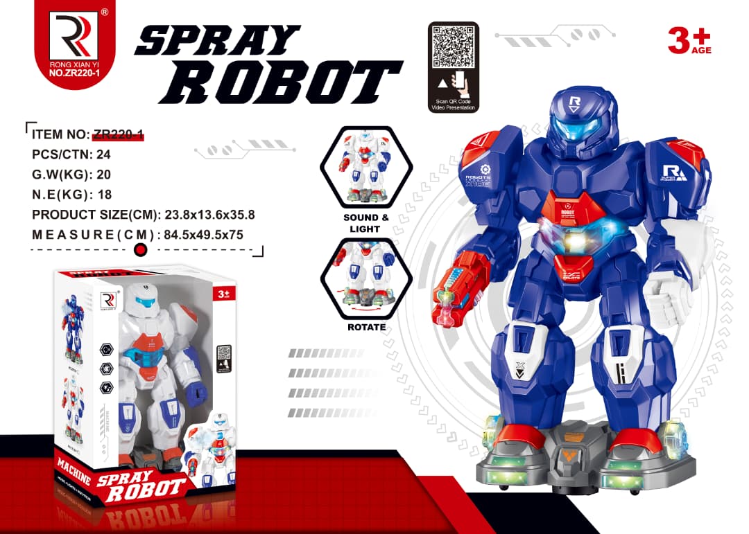 Spray Robot — Sound, Light & Rotating Action Figure