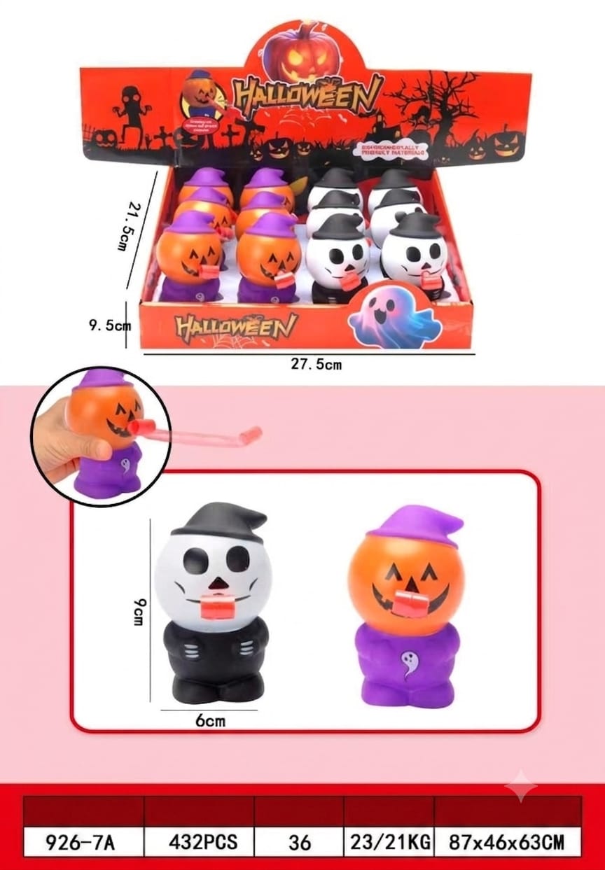 12 PCs Halloween Squeeze Tongue Figures – Pumpkin & Skeleton