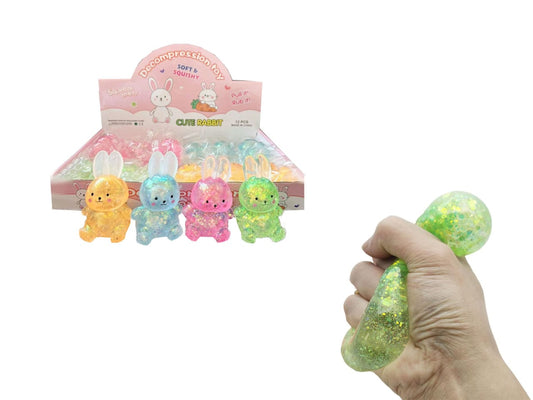 12PcsSquishy Glitter Rabbit Decompression Toy – Soft & Stretchy Sensory Fidget