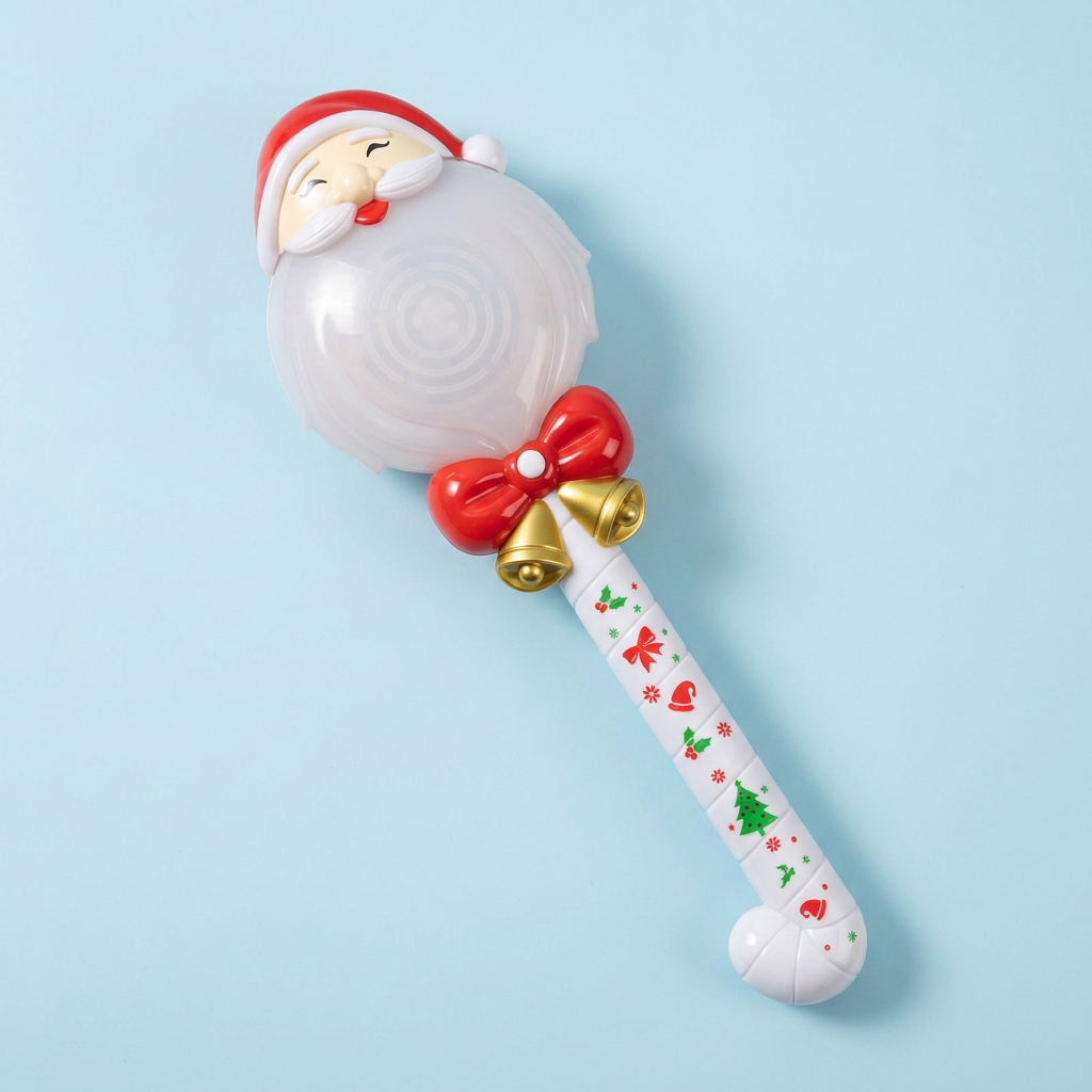 Detail of the bells and Christmas-patterned curved handle