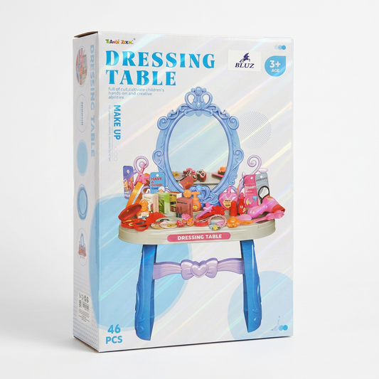 Dressing table in its original packaging, upright on white