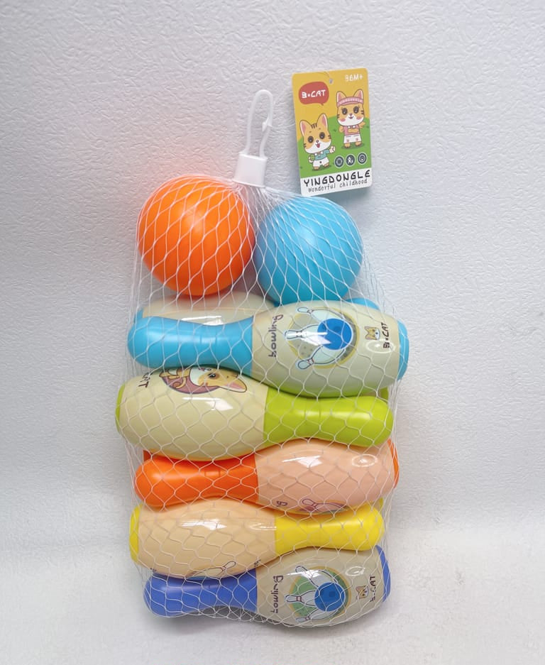 Kids Cartoon Bowling Set with 6 Pins & 2 Balls