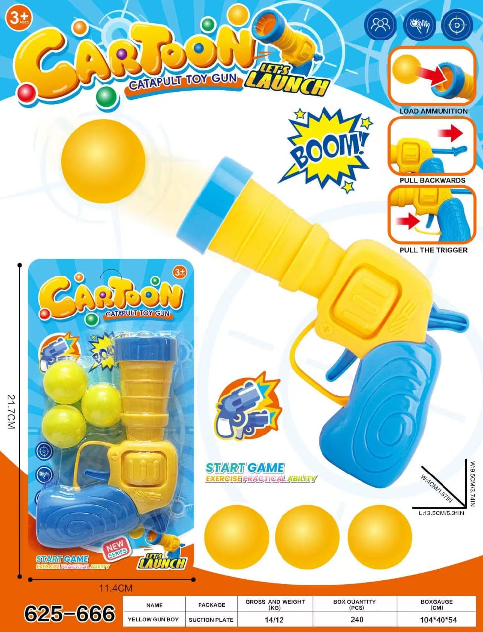 Cartoon Catapult Toy Gun – Yellow Ball Launcher with 3 Foam Balls