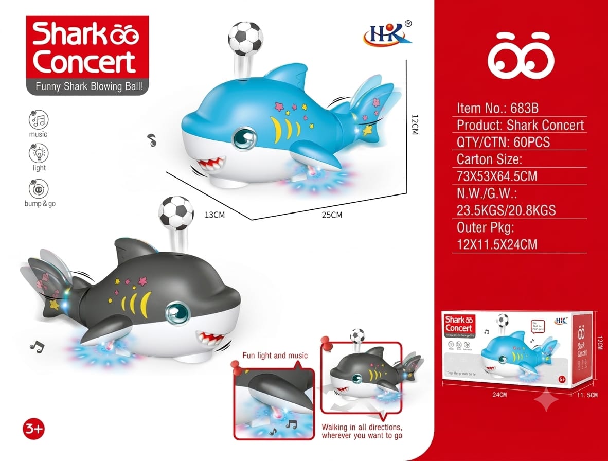 Shark Blowing Ball Concert Toy with Light, Sound & Ball