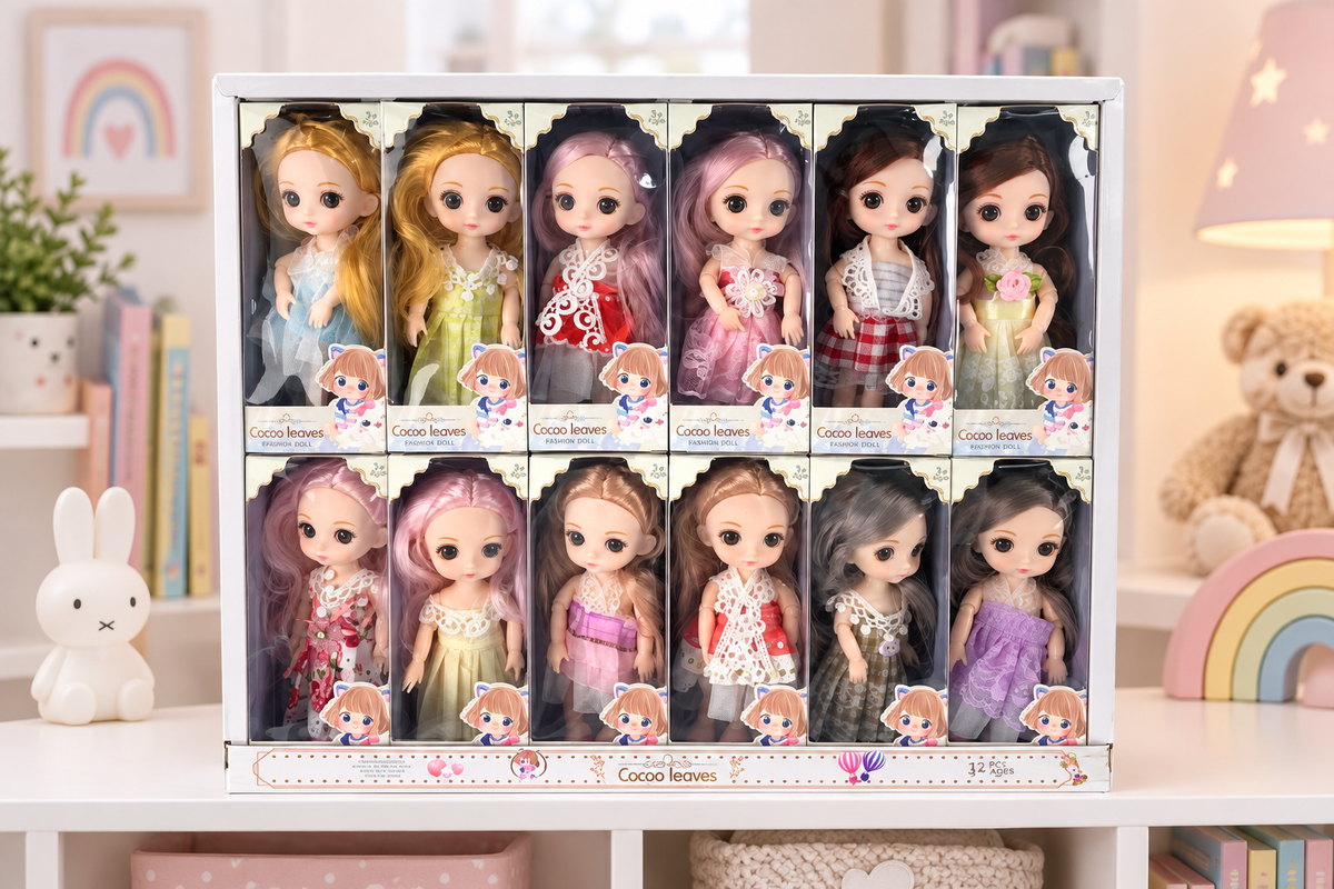 Exact boxed doll set displayed in a modern childrens bedroom