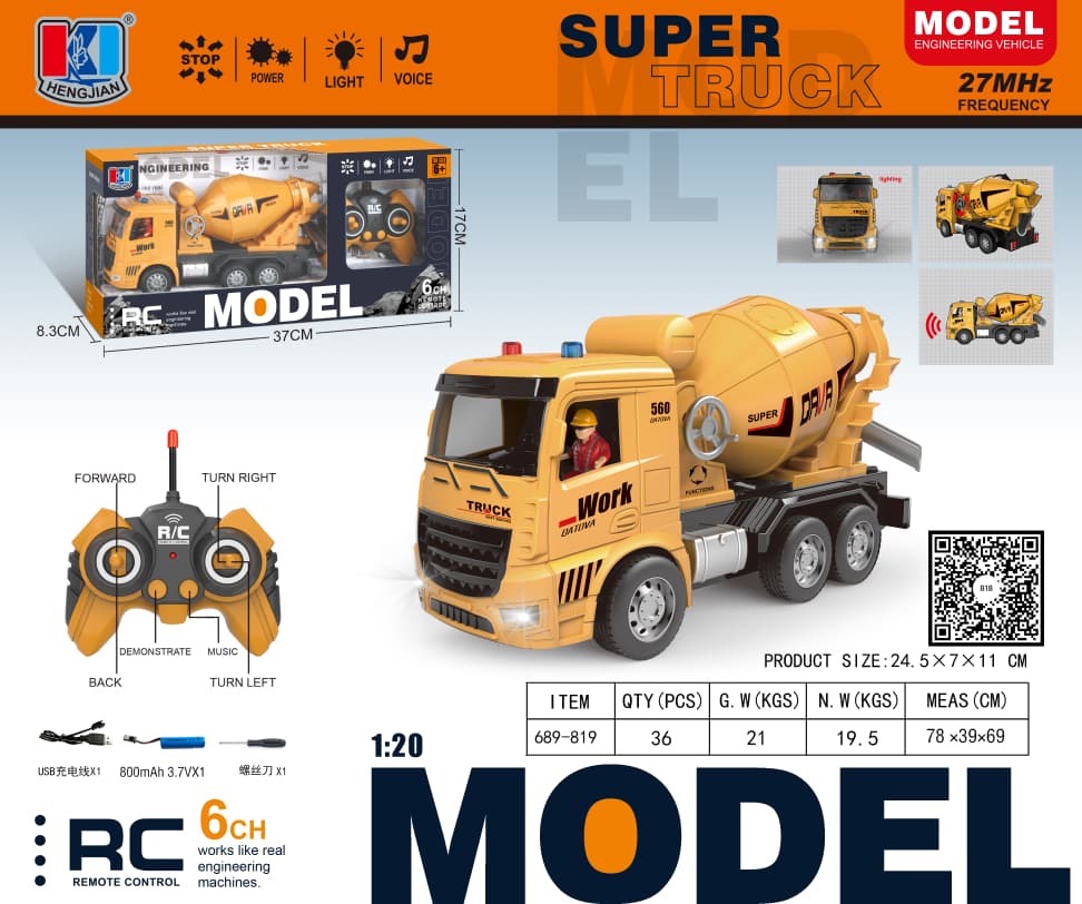 RC Super Truck 1:20 Scale Cement Mixer Engineering Vehicle