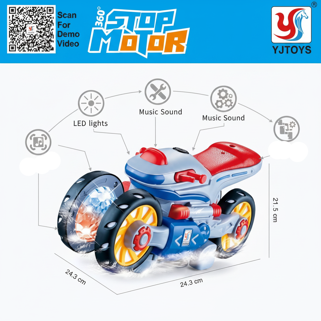 360° Stop Motor Electric Toy Motorcycle with Lights & Sound