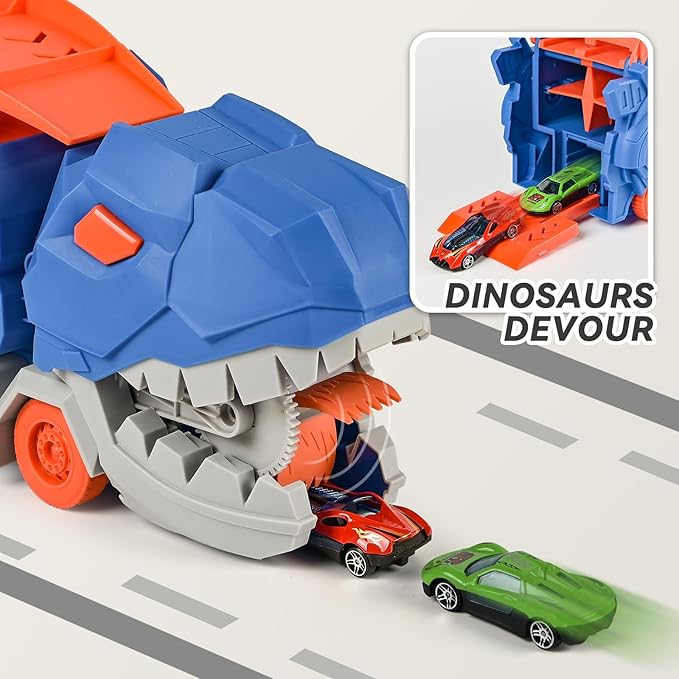 Large Dinosaur Truck with 2 Pieces Metal Car Race Truck Transforming into Standing T-rex