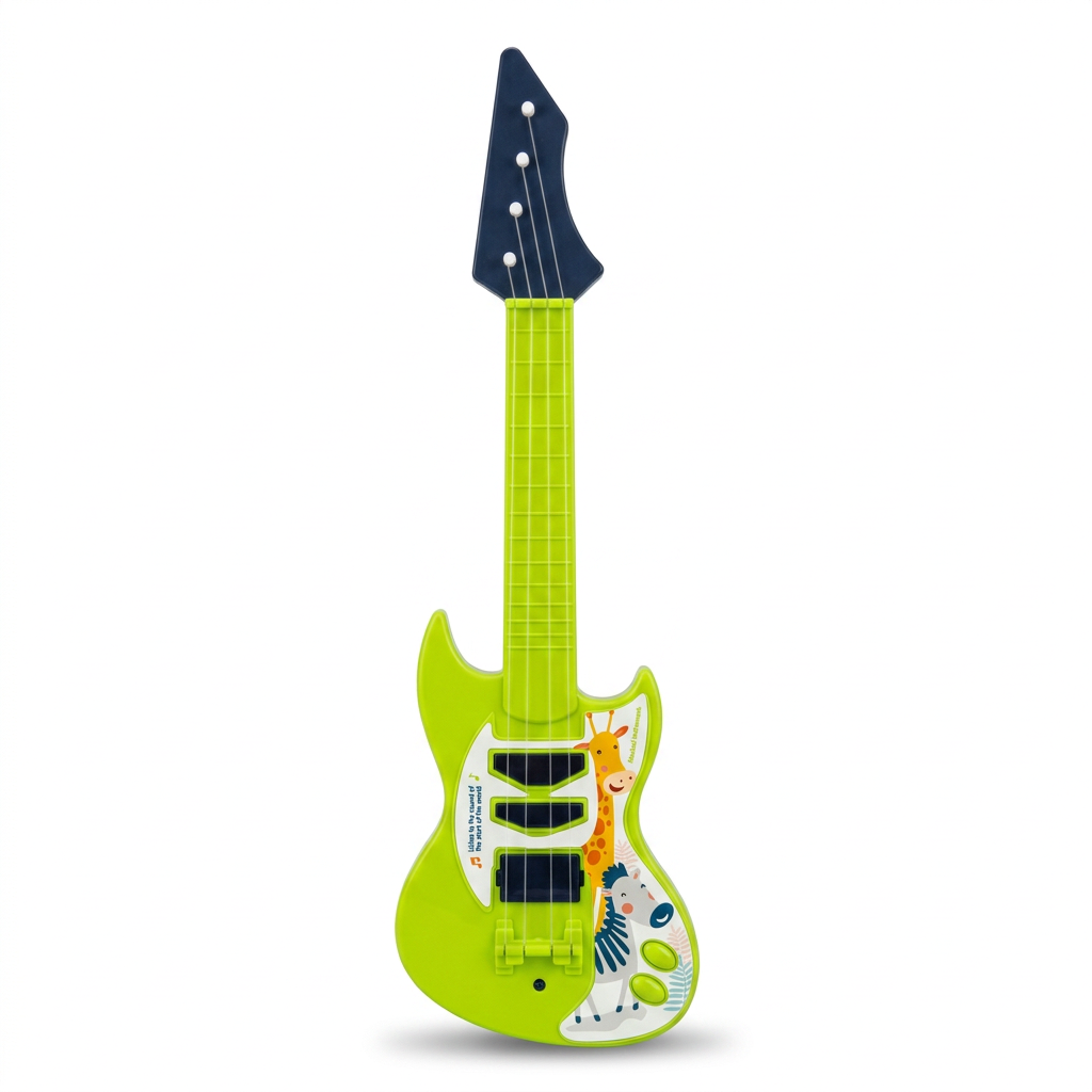 Green toy guitar studio shot