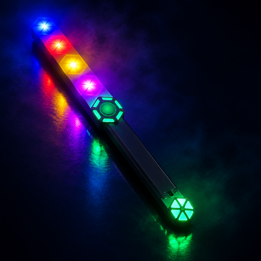 Illuminated LED baton on a dark background