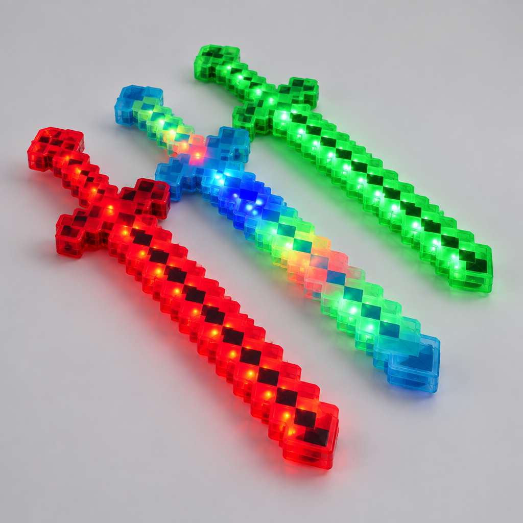 Illuminated swords photographed from a low side angle
