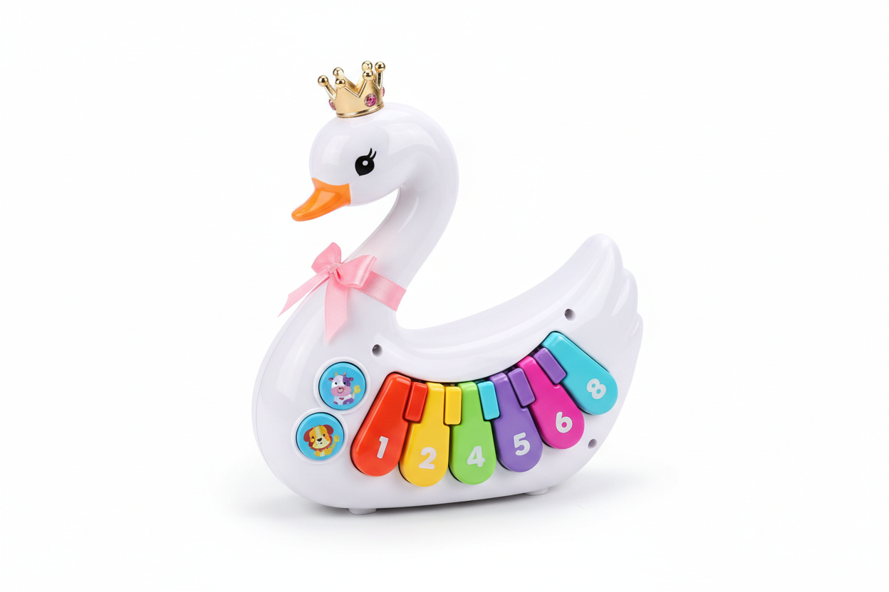 Swan Piano toy studio product photo on white background